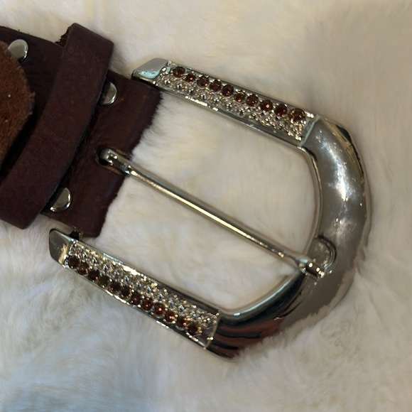 Leatherock Brown Leather Studded Crystal Embellished Belt SzM - Picture 8 of 16